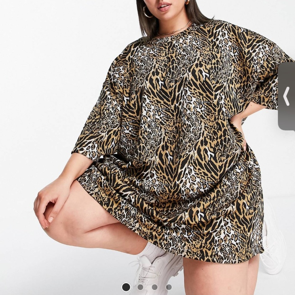 ASOS Curve Oversized Leopard Shirt Dress US 24